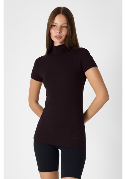 Kadın Kahverengi Kısa Kollu Yarım Balıkçı Yaka Modal Body 1043 fiyatları