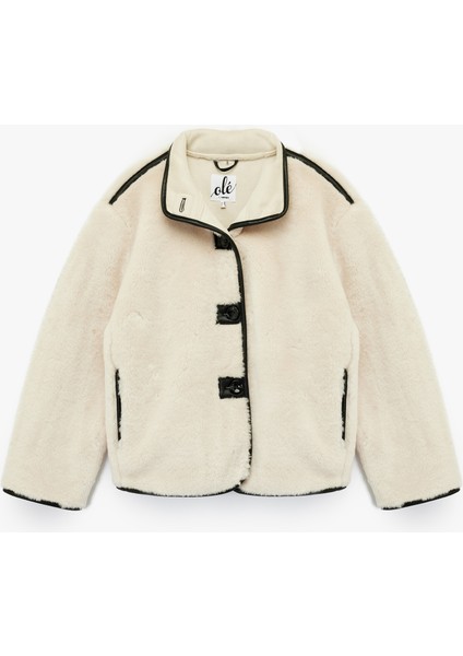 Dik Yaka Kaban Peluş Biye Detaylı Düğmeli Uzun Kollu fırsatları