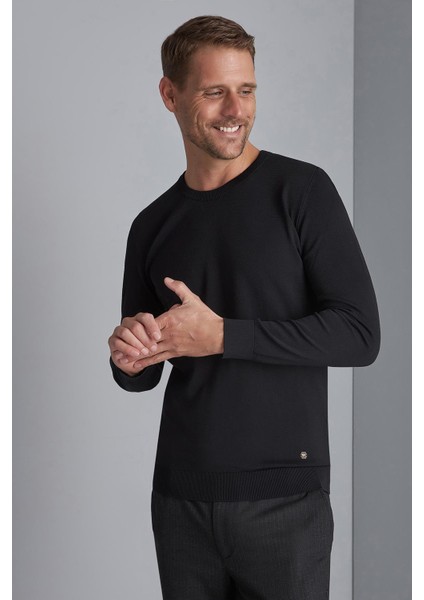 Siyah Slim Fit Dar Kalıp Bisiklet Yaka Düz Uzun Kollu Triko fiyatları