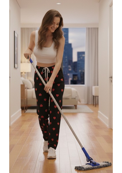 Kırmızı Kalp Desenli Siyah Pijama Altı fiyatları