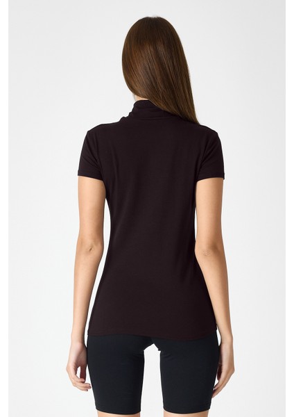 Kadın Kahverengi Kısa Kollu Yarım Balıkçı Yaka Modal Body 1043 fırsatları