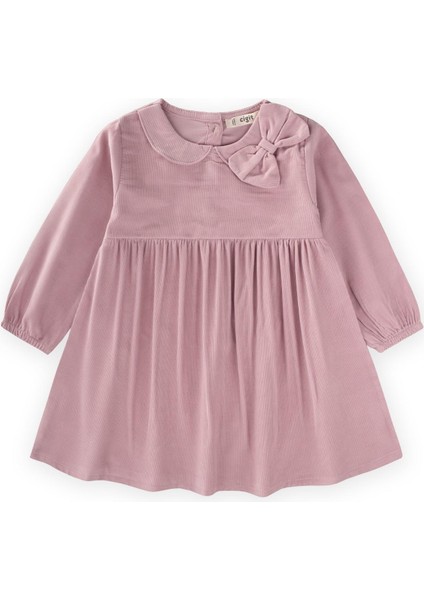 Kadife Elbise 1-8 Yaş Pudra Pembe
