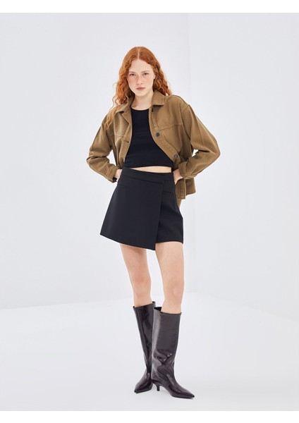 Yeni Sezon Kadın Beli Fermuarlı Düz Şort Etek