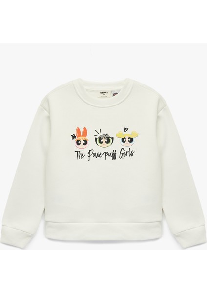 Powerpuff Girls Baskılı Uzun Kollu Bisiklet Yaka Lisanslı Oversize Sweatshirt