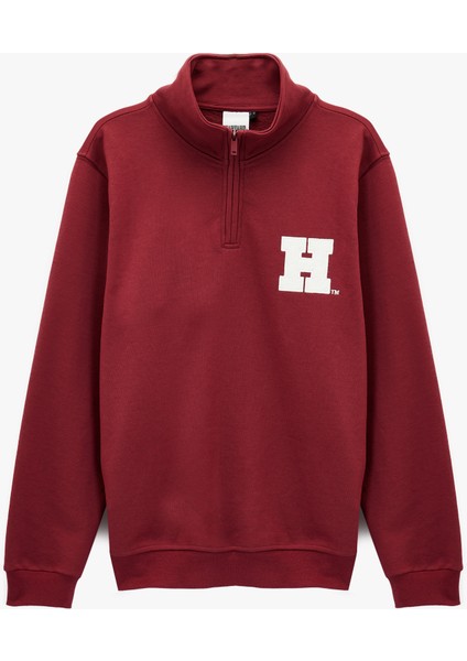 Uzun Kollu Yarım Fermuarlı Dik Yaka Nakışlı Lisanslı Harvard Sweatshirt