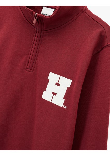 Uzun Kollu Yarım Fermuarlı Dik Yaka Nakışlı Lisanslı Harvard Sweatshirt modelleri