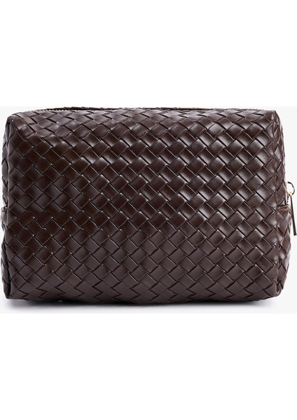 Fermuarlı Örgü Desenli Makyaj Çantası