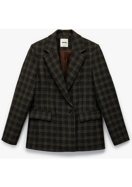 x Melis Ağazat - Uzun Kollu Kruvaze Cepli Ekose Oversize Blazer Ceket