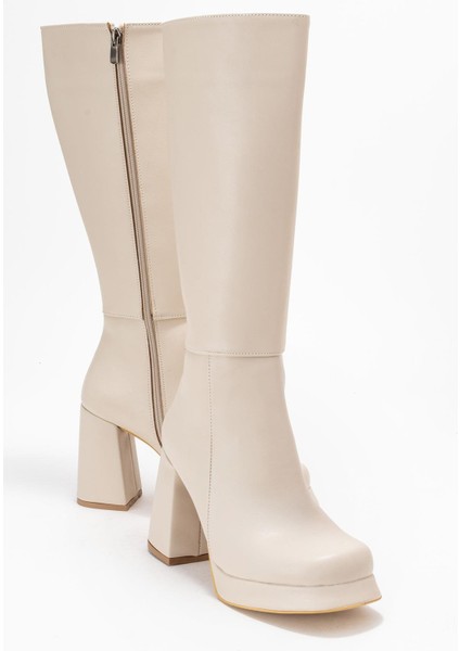 Kadın Platform Taban Çizme Bej Cilt