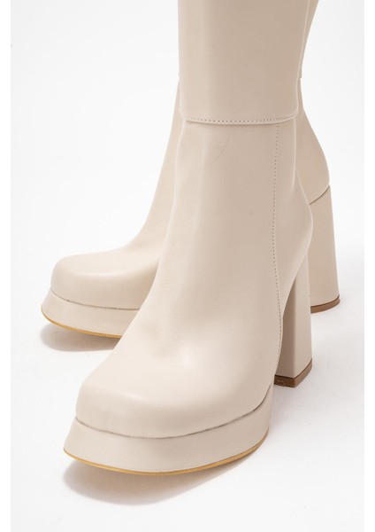 Kadın Platform Taban Çizme Bej Cilt modelleri