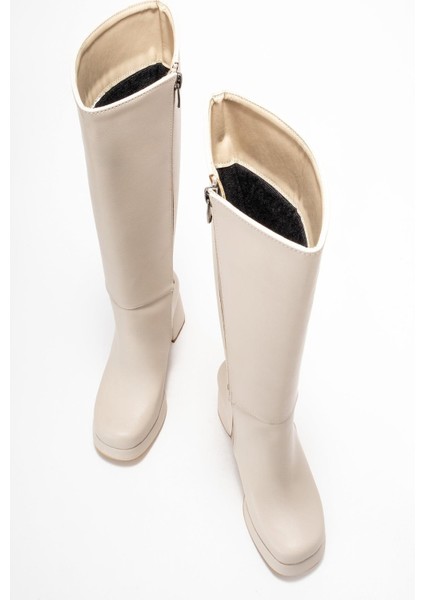 Kadın Platform Taban Çizme Bej Cilt indirimleri