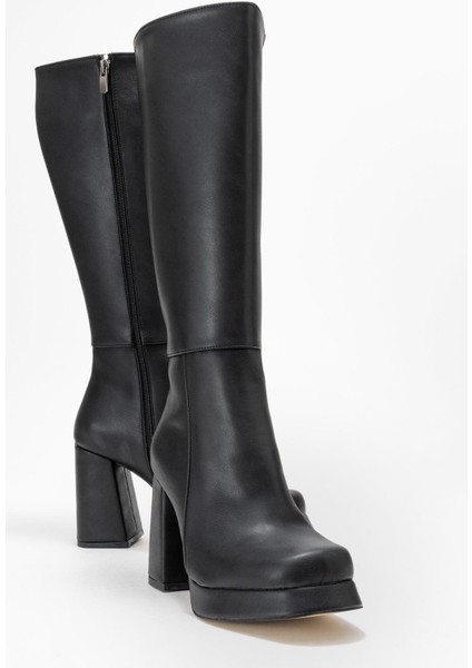 Kadın Platform Taban Çizme Siyah Cilt