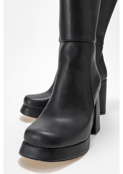 Kadın Platform Taban Çizme Siyah Cilt modelleri