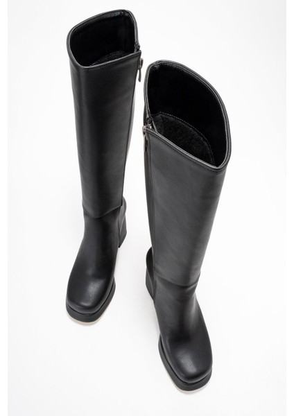 Kadın Platform Taban Çizme Siyah Cilt