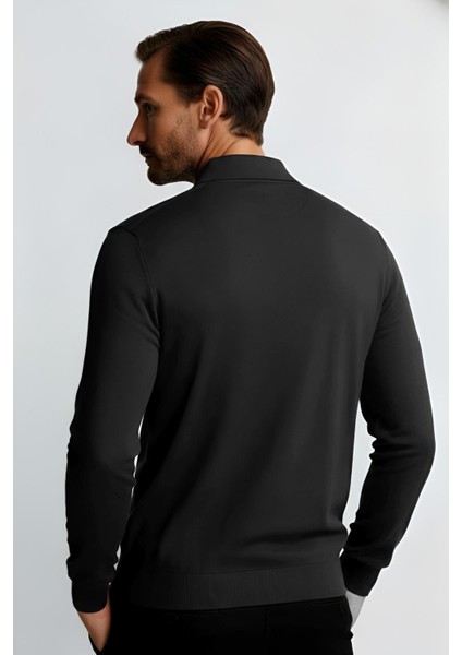 Antrasit Standart Fit Dar Kalıp Polo Yaka Düz Uzun Kollu Triko modelleri