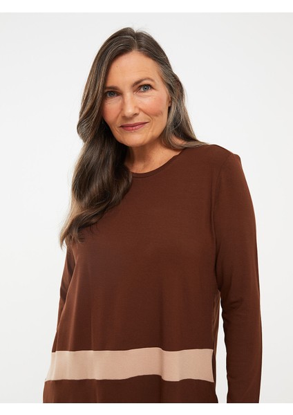 Yeni Sezon Bisiklet Yaka Renk Bloklu Uzun Kollu Kadın Tunik modelleri