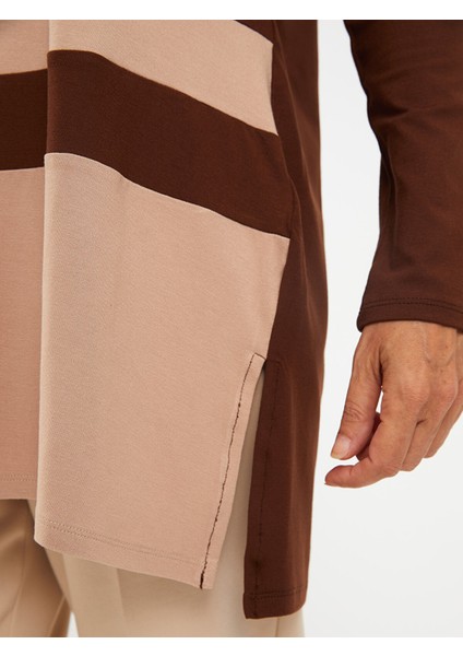 Yeni Sezon Bisiklet Yaka Renk Bloklu Uzun Kollu Kadın Tunik fırsatları