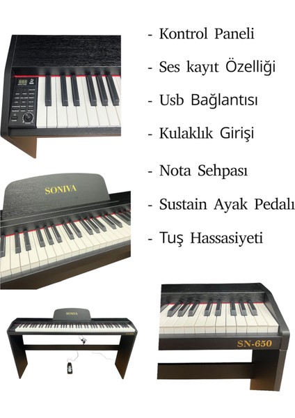 SN650 Piyano 88 Tuşlu Tuş Hassasiyetli Piyano Ses kaydetme Özelliği Usb Girişikulaklık Girişi modelleri