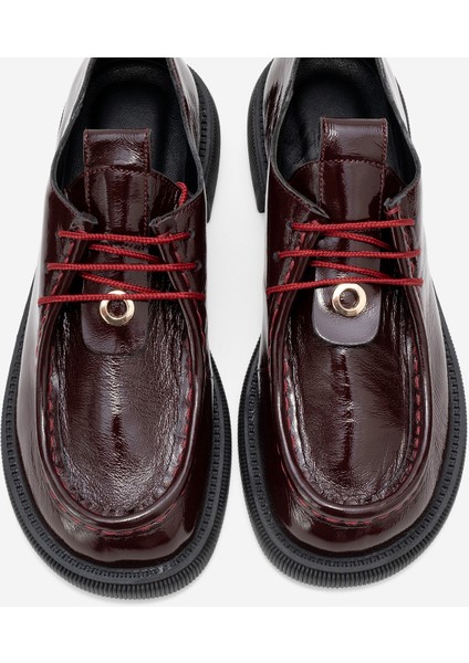Band Bordo Kırışık Rugan Hakiki Deri Bağcıklı Kadın Loafer Ayakkabı fiyatları