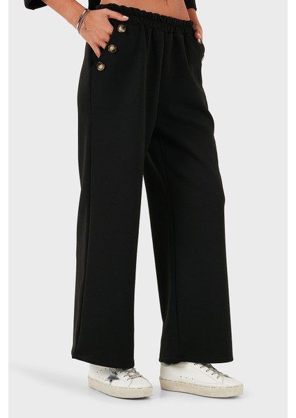 Via Dante Regular Fit Lastikli Bel Geniş Paça Düğme Detaylı Pantolon Bayan Pantolon 6888573