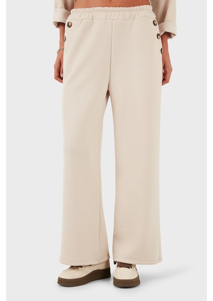 Via Dante Regular Fit Lastikli Bel Geniş Paça Düğme Detaylı Pantolon Bayan Pantolon 6888573