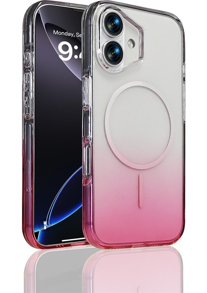 Apple iPhone 16 Uyumlu M-Safe Şarj Özellikli Septik Silikon Kapak Pembe