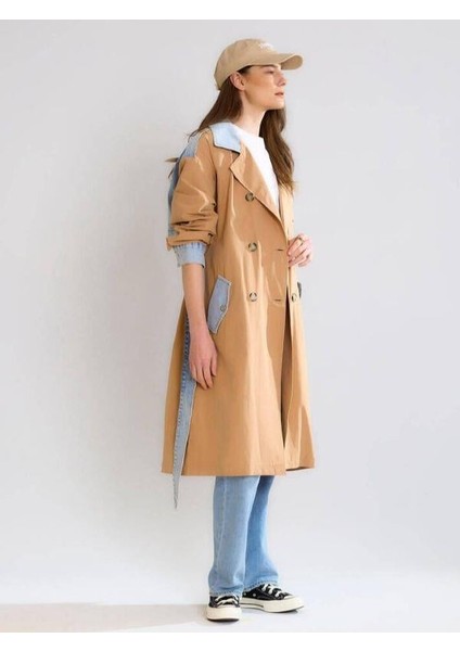 87077 Jean Detaylı Uzun Trench Karamel fırsatları