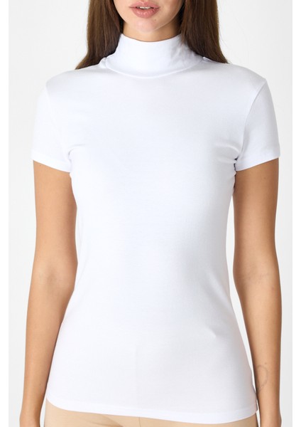 Kadın Beyaz Kısa Kollu Yarım Balıkçı Yaka Modal Body 1043 fiyatları