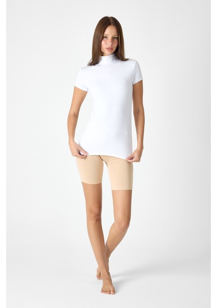 Kadın Beyaz Kısa Kollu Yarım Balıkçı Yaka Modal Body 1043 fırsatları