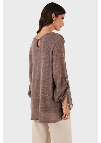 Via Dante Oversize Fit Dantel Detaylı Yuvarlak Yaka Bluz Bayan Bluz 690870 modelleri