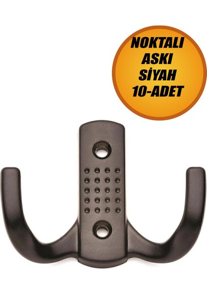 Noktalı Metal Askı Askılık Dolap Mobilya Askısı Siyah (Vidalar Dahil) 10-Adet