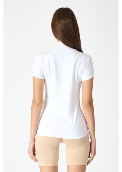 Kadın Beyaz Kısa Kollu Yarım Balıkçı Yaka Modal Body 1043