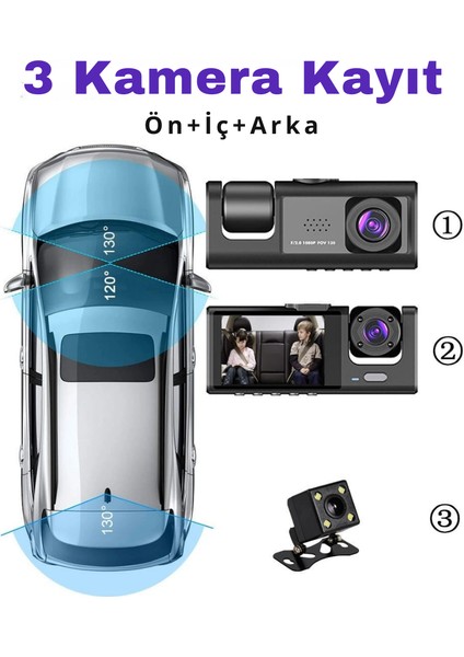 T717 Dash Cam Araç Içi Kamera 1080P+720P Full Hd Araç Içi Kamera Ön,arka ve Iç Kayıt 3 Kamera Gece Görüşlü G Sensör Geniş Açı fiyatları