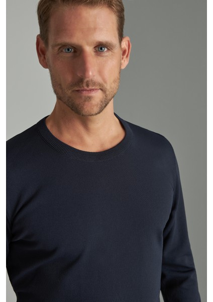 Lacivert Slim Fit Dar Kalıp Bisiklet Yaka Düz Uzun Kollu Triko fiyatları