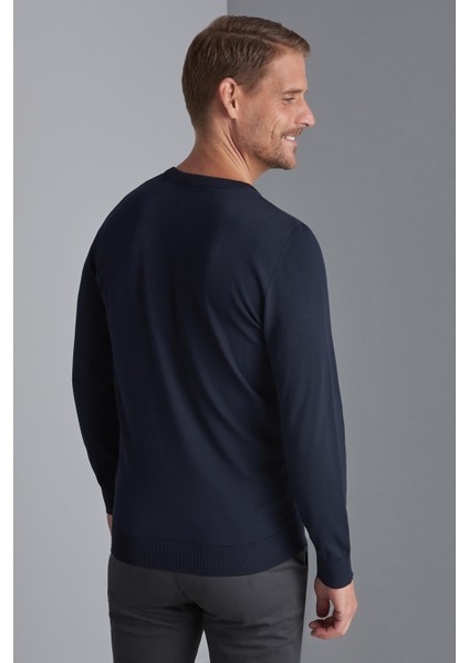 Lacivert Slim Fit Dar Kalıp Bisiklet Yaka Düz Uzun Kollu Triko modelleri