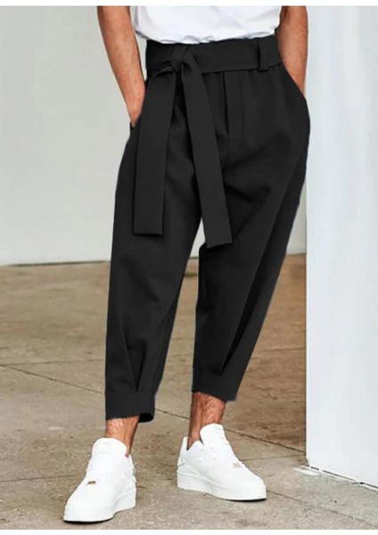 Incerun Erkek Büyük Beden Günlük Düz Renk Siyah Bol Pantolon , Şalvar Tipi Büyük Beden Siyah Özel Tasarım Pantalon