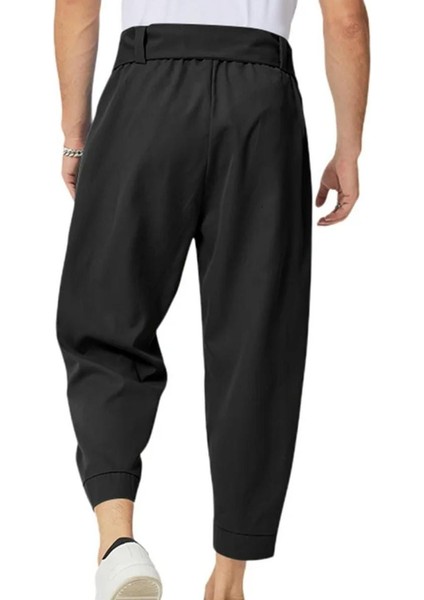 Incerun Erkek Büyük Beden Günlük Düz Renk Siyah Bol Pantolon , Şalvar Tipi Büyük Beden Siyah Özel Tasarım Pantalon fiyatları