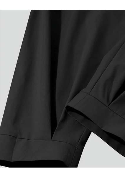 Incerun Erkek Büyük Beden Günlük Düz Renk Siyah Bol Pantolon , Şalvar Tipi Büyük Beden Siyah Özel Tasarım Pantalon modelleri