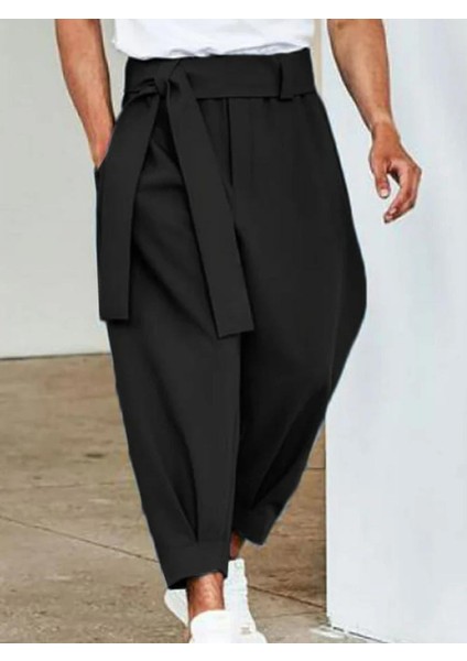 Incerun Erkek Büyük Beden Günlük Düz Renk Siyah Bol Pantolon , Şalvar Tipi Büyük Beden Siyah Özel Tasarım Pantalon fırsatları