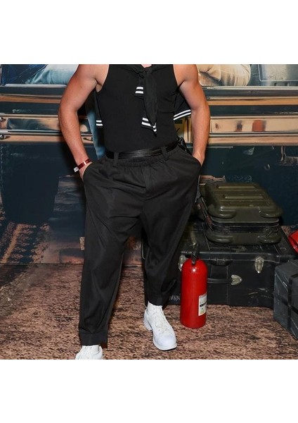 Incerun Erkek Büyük Beden Günlük Düz Renk Siyah Bol Pantolon , Şalvar Tipi Büyük Beden Siyah Özel Tasarım Pantalon indirimleri