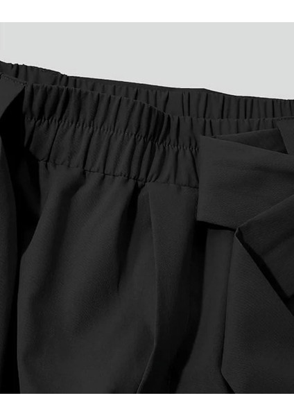 Incerun Erkek Büyük Beden Günlük Düz Renk Siyah Bol Pantolon , Şalvar Tipi Büyük Beden Siyah Özel Tasarım Pantalon