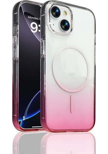 Apple iPhone 13 Uyumlu M-Safe Şarj Özellikli Septik Silikon Kapak Pembe