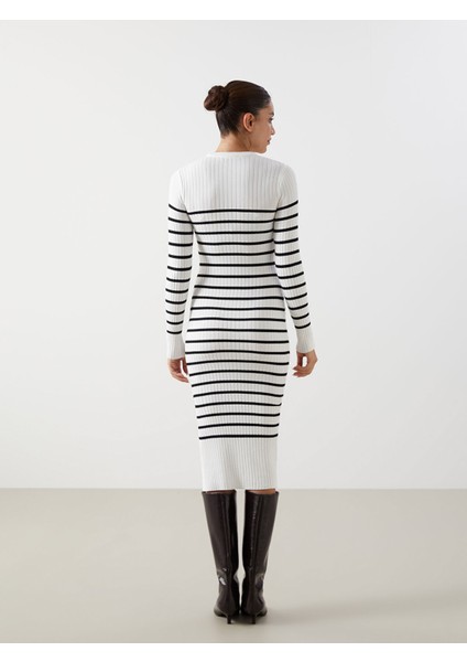 Yeni Sezon Bisiklet Yaka Çizgili Kadın Triko Elbise fırsatları