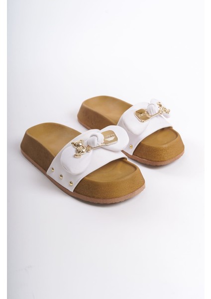 Dıla Kalın ve Ortopedik Taban Ayıcıklı Saten Kadın Terlik Skt - Beyaz fırsatları