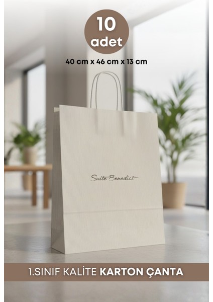 10 Adet Çizgi Desenli Karton Çanta - Hediye Paketi Çanta Poşet 40 cm x 46 cm x 13 cm