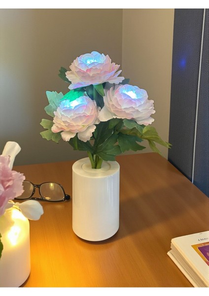 Romantizmin ve Zarafetin Işığı Pembe Şakayık Dekoratif Lamba