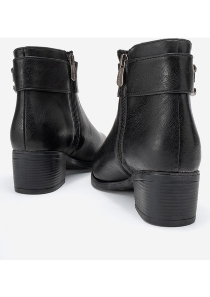 Kadın Çift Üçgen Tokalı Topuklu Bot Siyah Cilt fırsatları