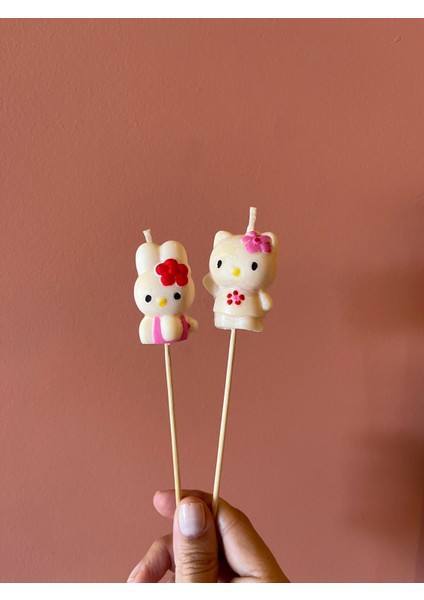 Hello Kitty 1 Yaş Pasta Mum Seti | Tatlı Sürpriz Doğum Günü Mumu | Figürlü Özel Tasarım (3 Adet) modelleri