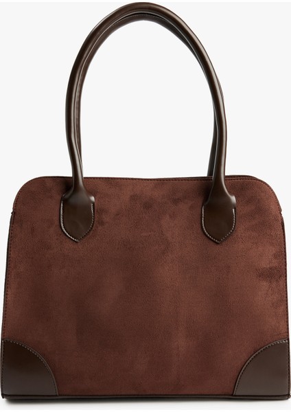 Saplı Mıknatıslı Süet Görünümlü Tote Çanta