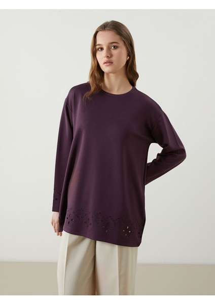 Yeni Sezon Bisiklet Yaka Nakışlı Kadın Tunik